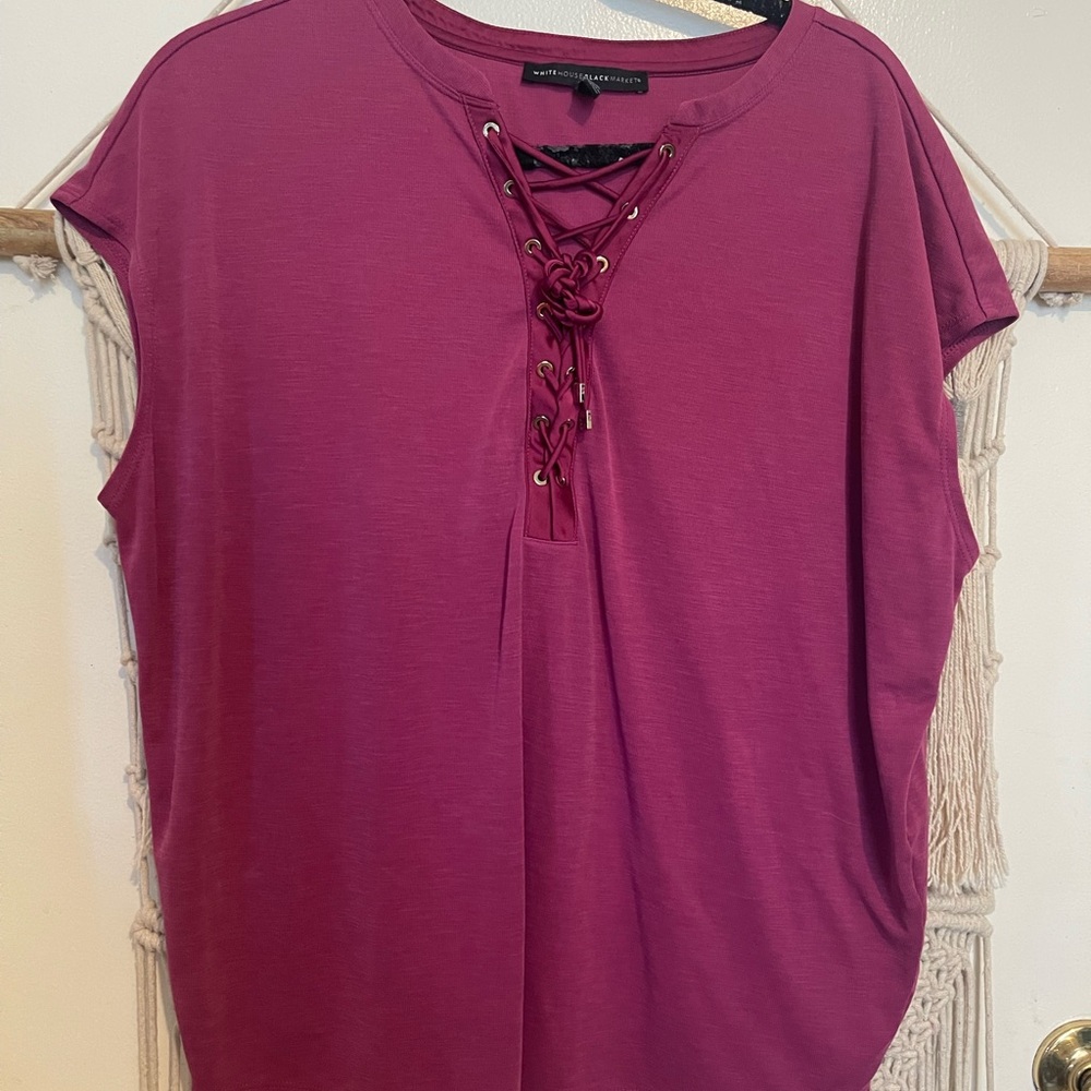 White House Black Market Women's Lace-Up Top Fuchsia large